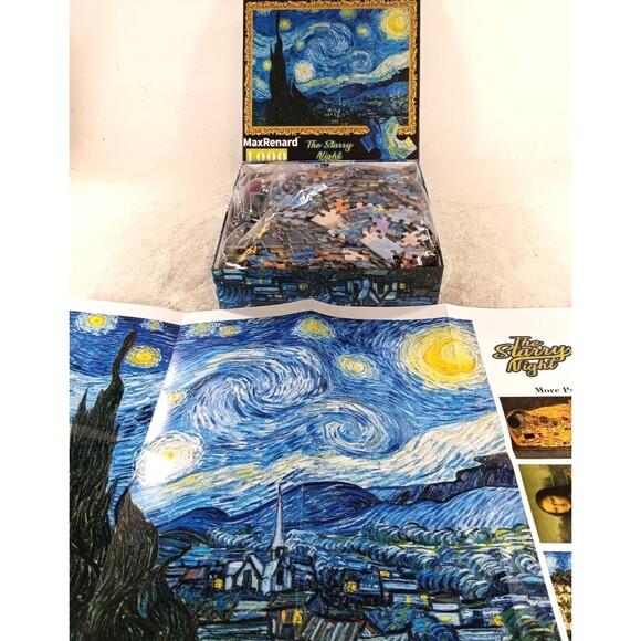 The Starry Night 1000 Piece Jigsaw Puzzle 26.75”x19.25” Bonus Poster Max Renard - Picture 4 of 4